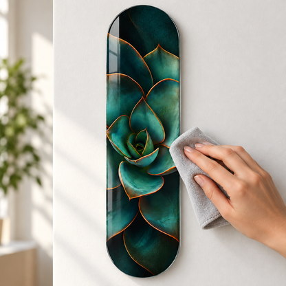 Bakır Kenarlı Zümrüt Sukulent Dikey Skate Board Cam Tablo - temizlik