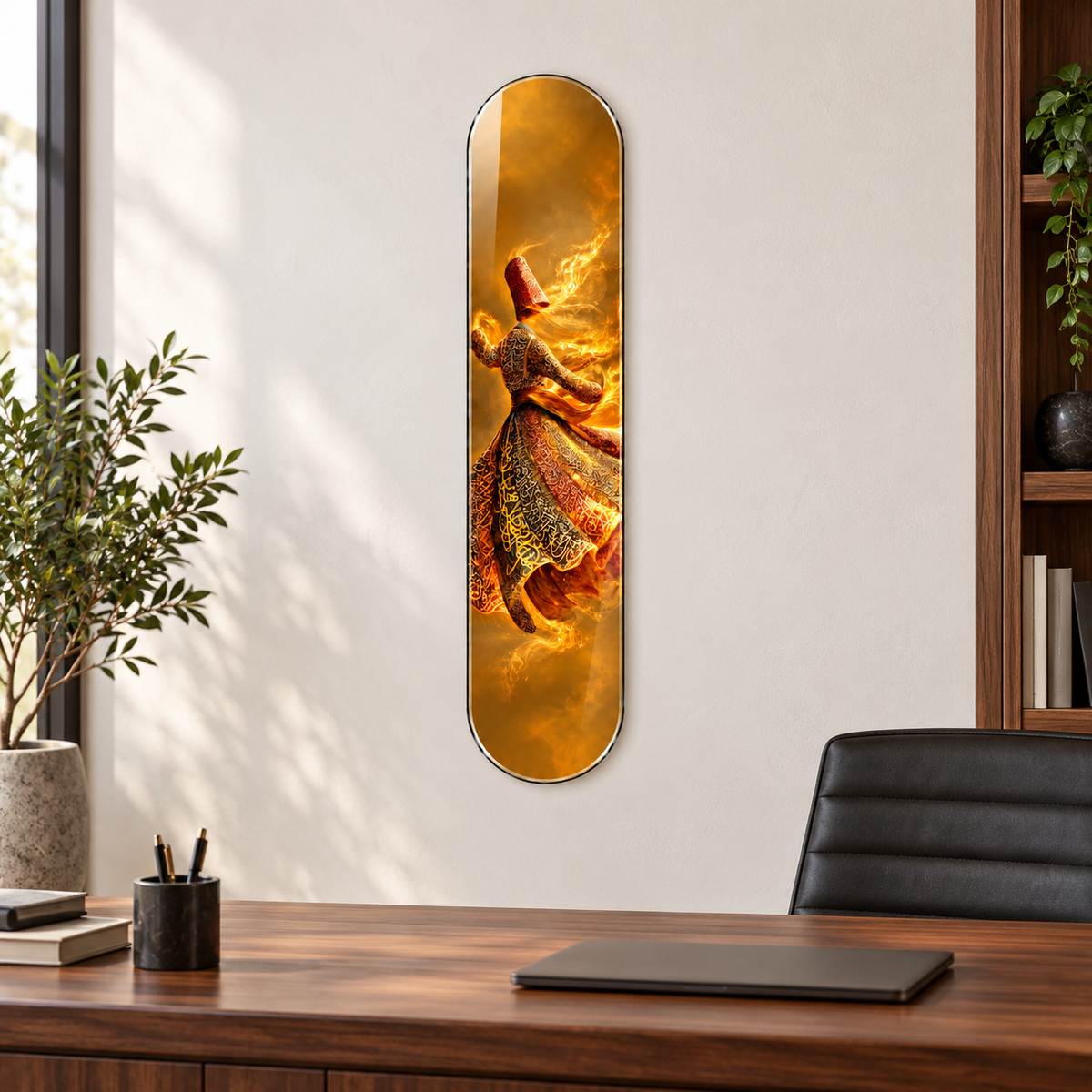 Altın Hat Desenli Semazen Dikey Skate Board Cam Tablo - ofis
