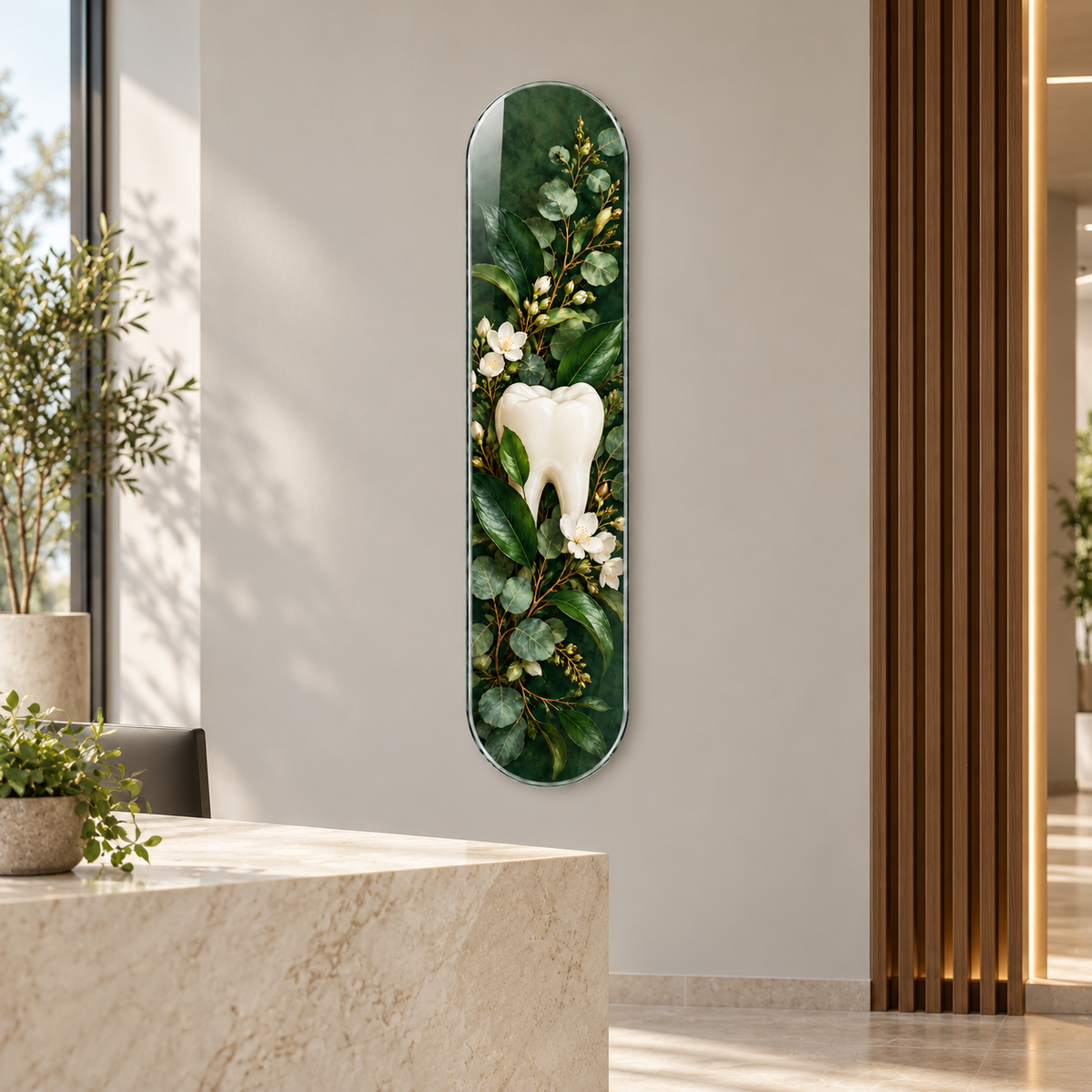 Zümrüt Botanik Diş Dikey Skate Board Cam Tablo - klinik resepsiyonu