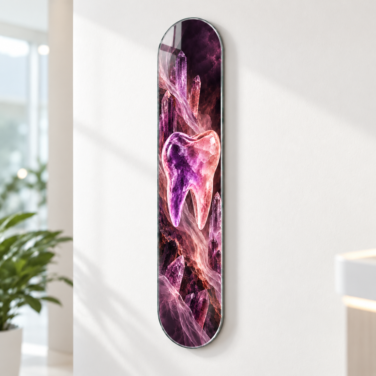 Ametist Kristal Diş Dikey Skate Board Cam Tablo - duvar mesafesi