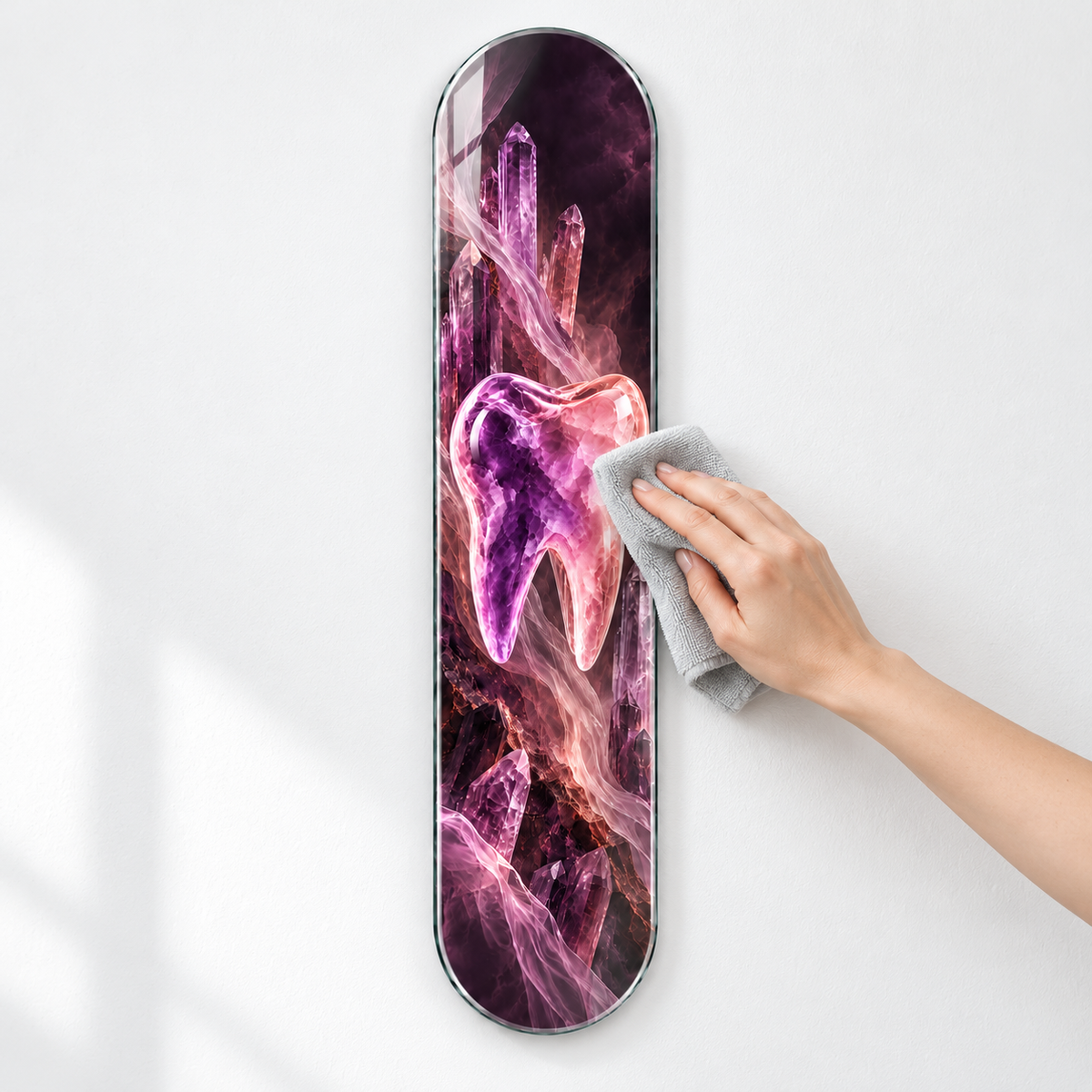 Ametist Kristal Diş Dikey Skate Board Cam Tablo - temizlik