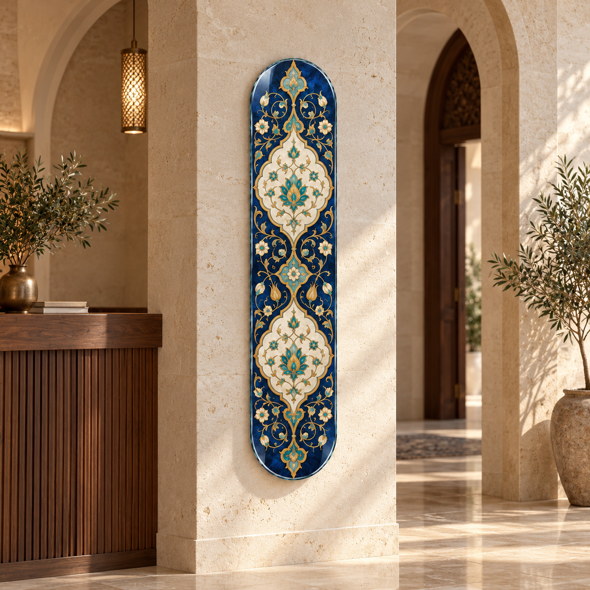 Saray Rûmisi Osmanlı Motifli Dikey Kaykay Cam Tablo — alternatif mekân görünümü