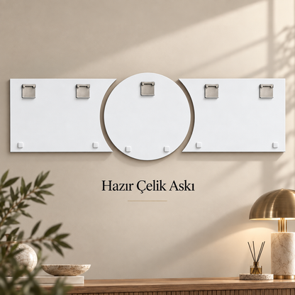 Gold lacivert krem çiçek üç parçalı cam saat arka yüz ve çelik askı detayı