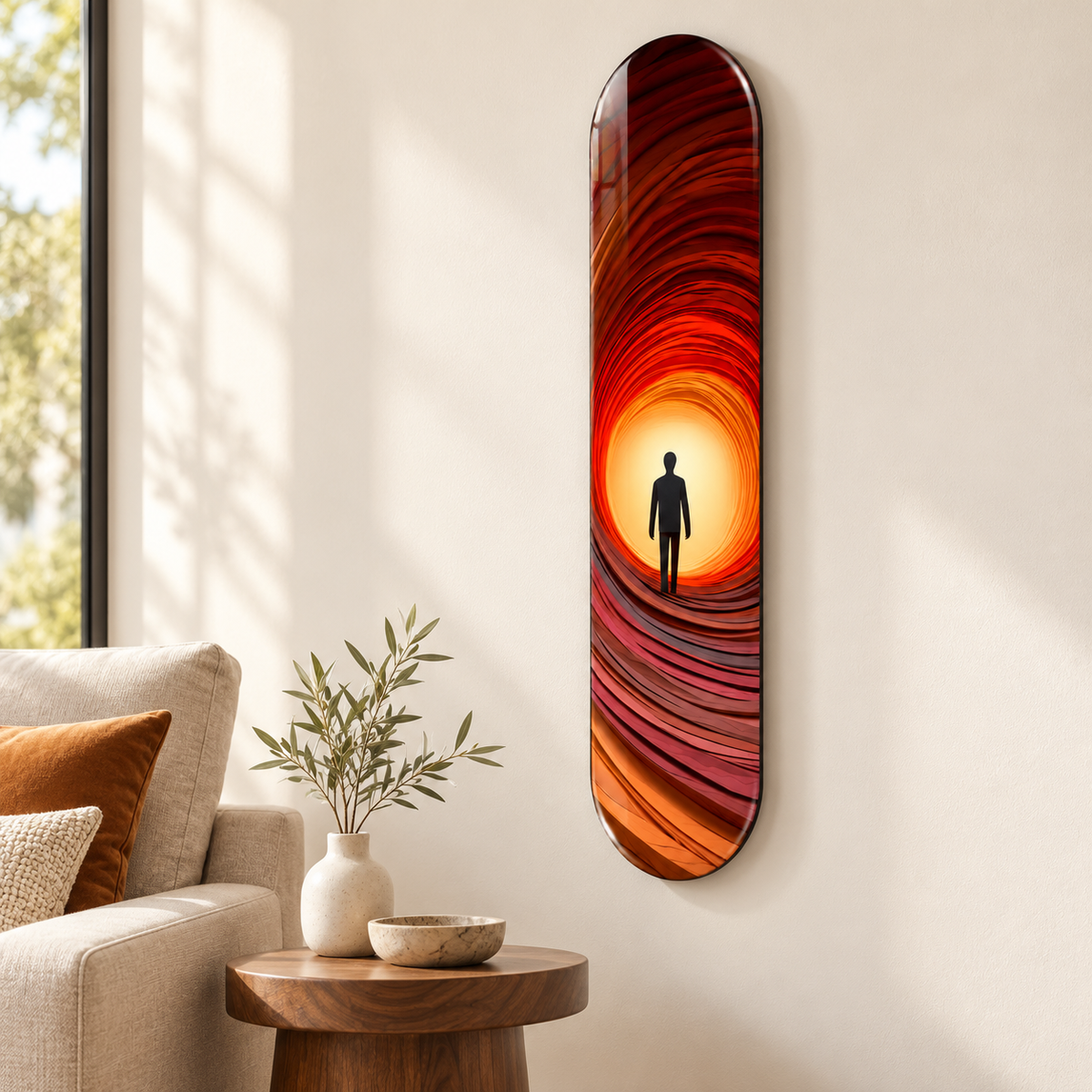 Işığa Yolculuk Dikey Skate Board Cam Tablo – Salonda görünüm