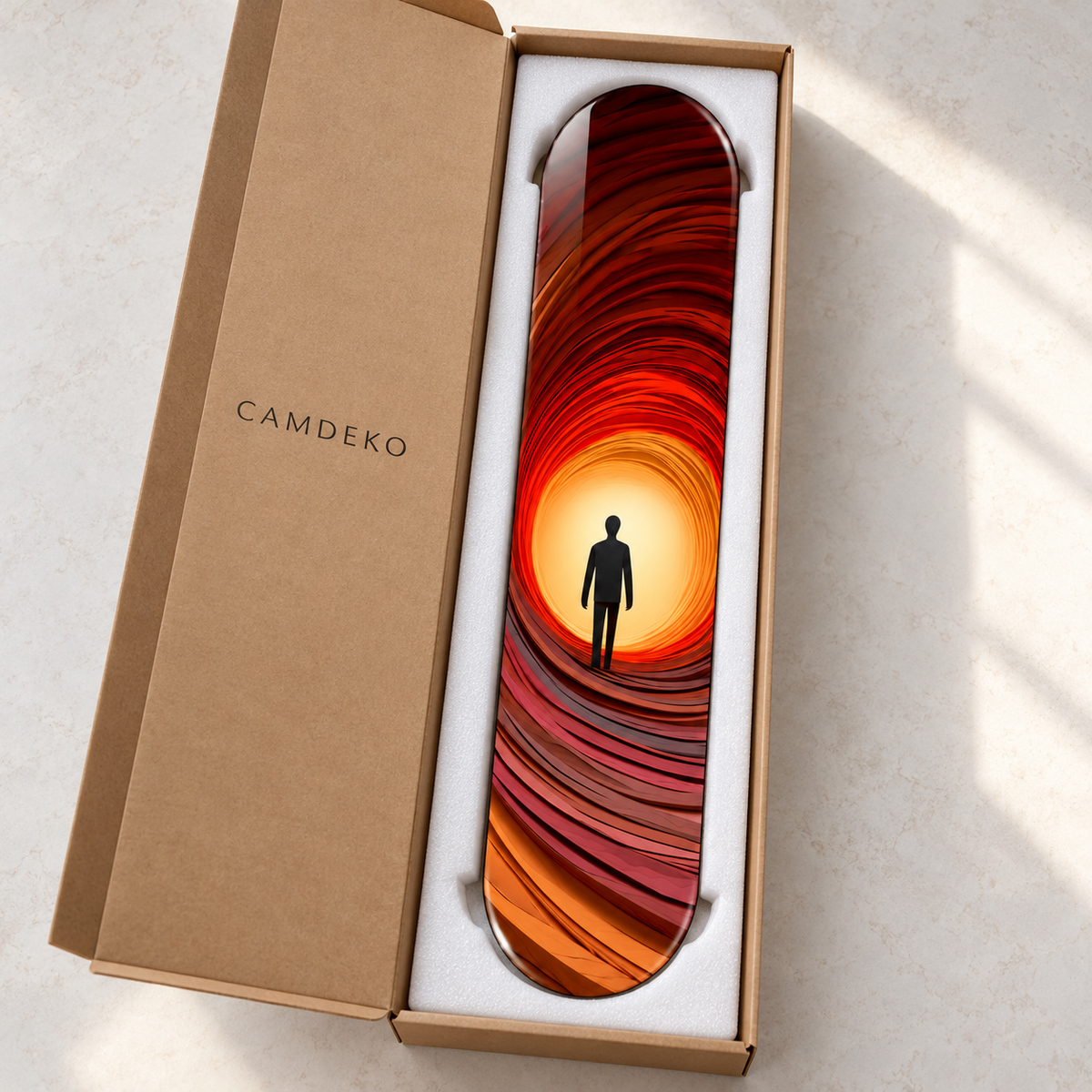 Işığa Yolculuk Dikey Skate Board Cam Tablo – CAMDEKO ambalajı