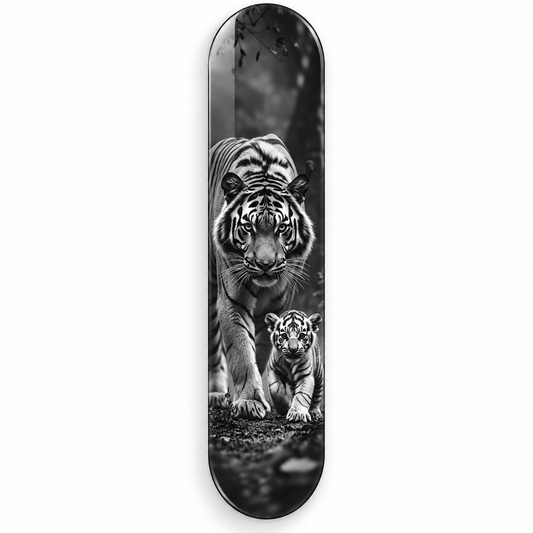 Kaplan ve Yavrusu Dikey Skate Board Cam Tablo – Beyaz fonda ön görünüm