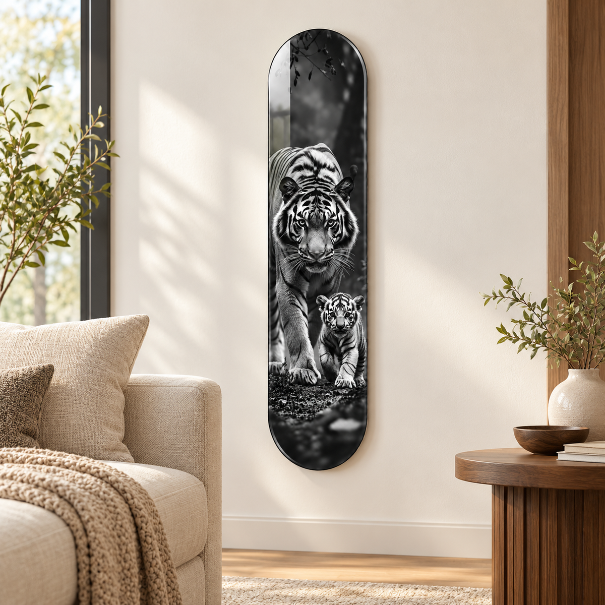 Kaplan ve Yavrusu Dikey Skate Board Cam Tablo – Salonda görünüm