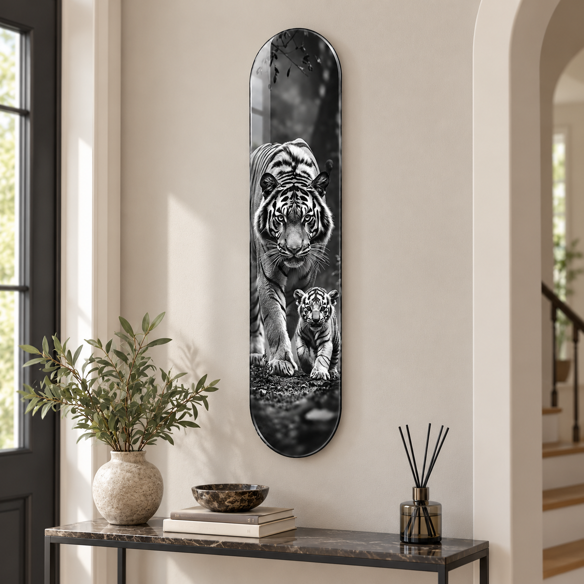 Kaplan ve Yavrusu Dikey Skate Board Cam Tablo – Antrede görünüm