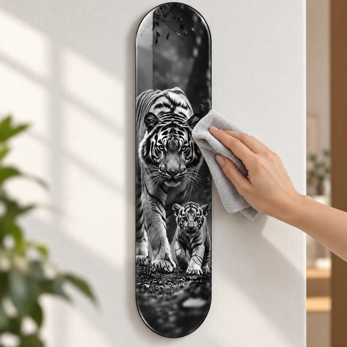 Kaplan ve Yavrusu Dikey Skate Board Cam Tablo – Mikrofiber bezle bakım
