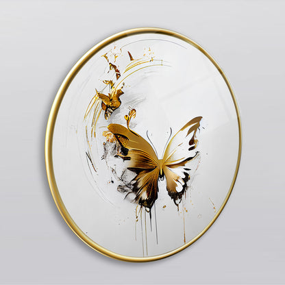 Gold Kelebek Yuvarlak Cam Tablo