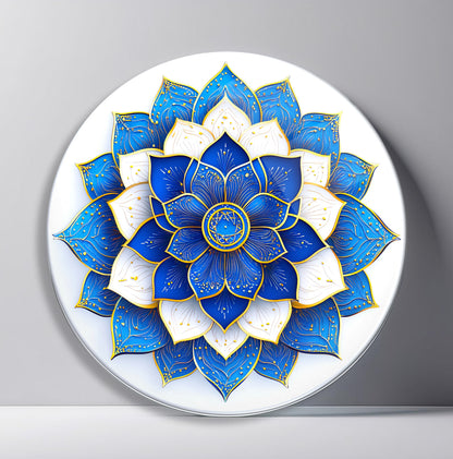 Mavi Gold Mandala Yuvarlak Cam Tablo