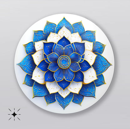 Mavi Gold Mandala Yuvarlak Cam Tablo