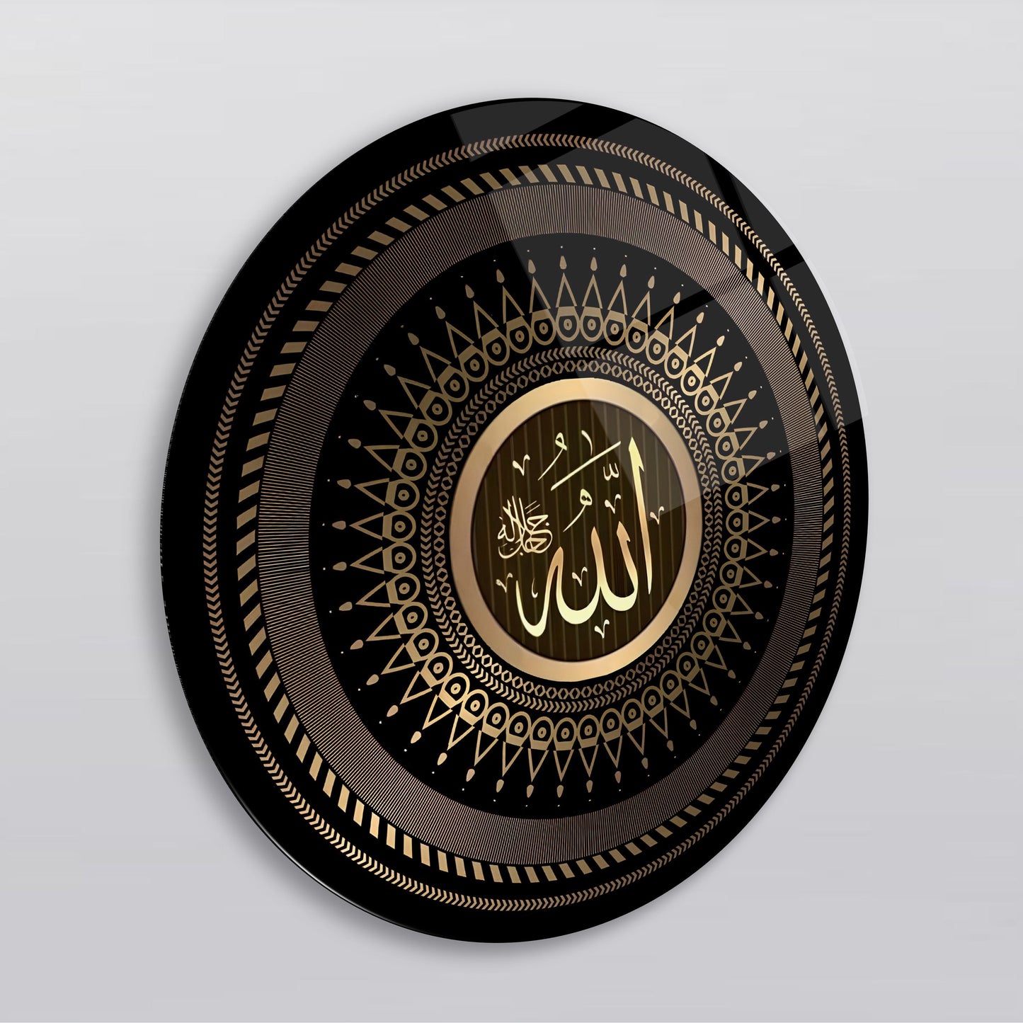 Gold Allah Lafzı Dini Yuvarlak Cam Tablo