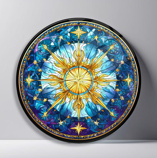 Vitray Desen Gold Yıldız Yuvarlak Cam Tablo
