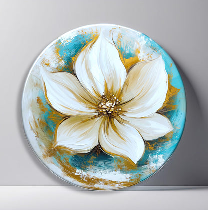 Gold Lotus Çiçeği Yuvarlak Cam Tablo