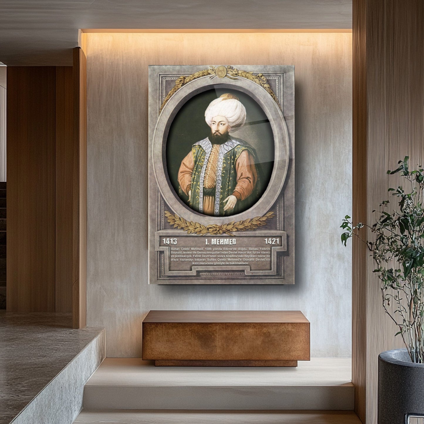 Osmanlı Padişahı 1. Mehmed Cam Tablo