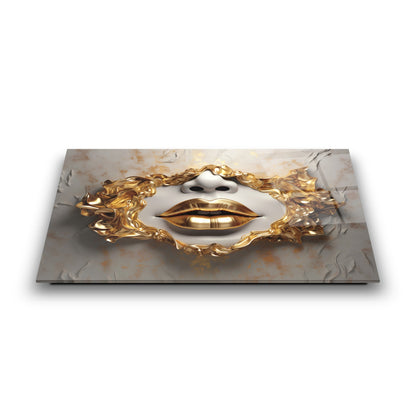 Gold Dudaklar Cam Tablo