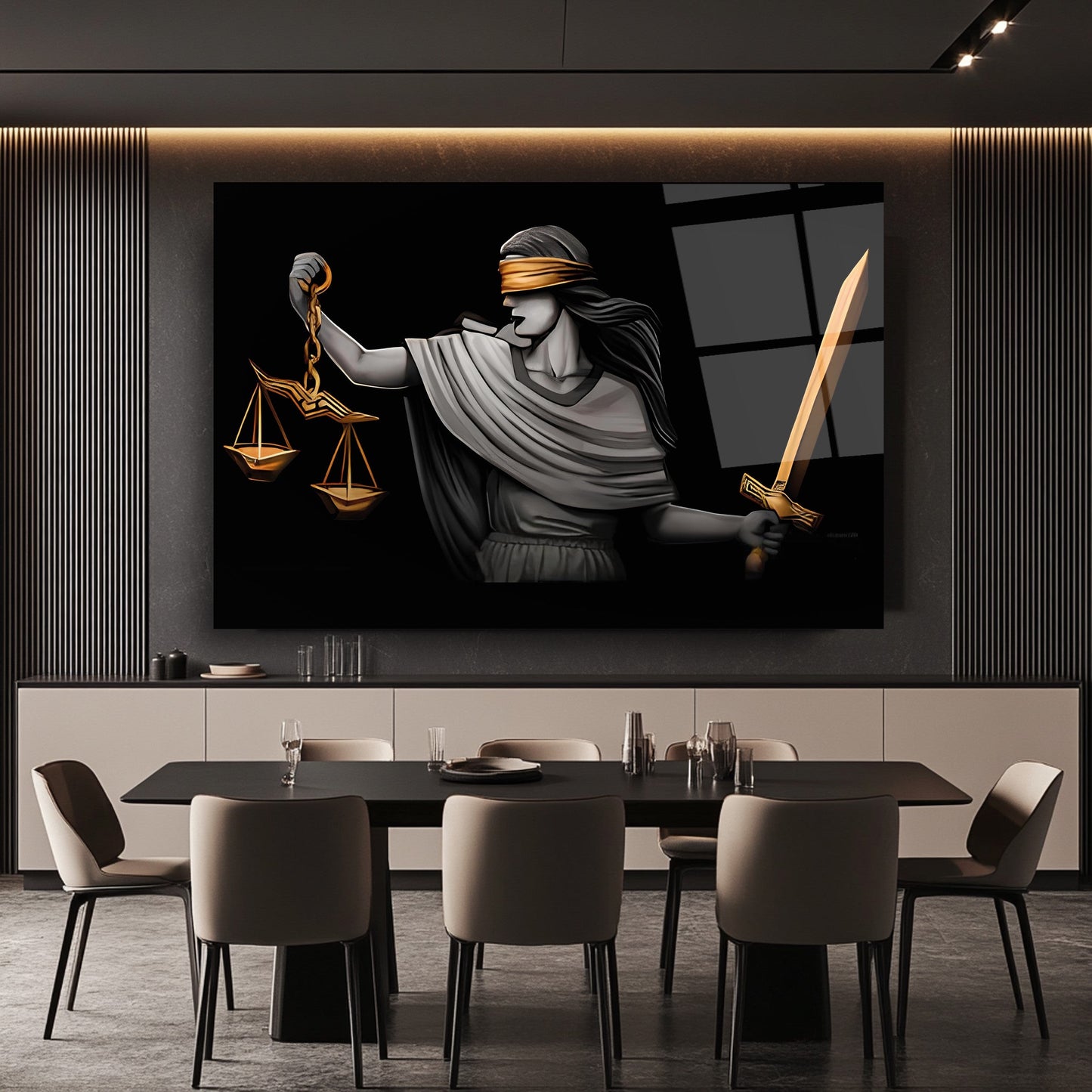 Themis Adalet Kadını Heykeli Cam Tablo