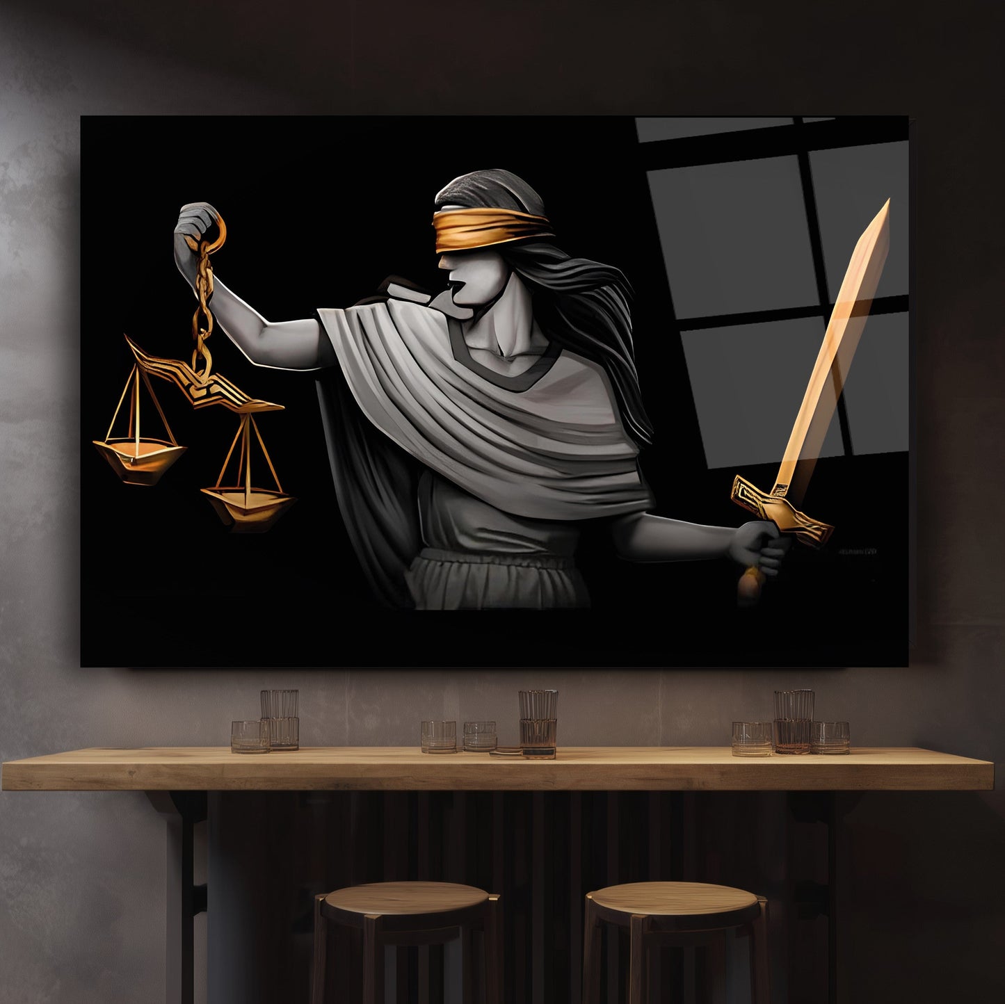 Themis Adalet Kadını Heykeli Cam Tablo
