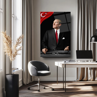 Bayraklı Atatürk Cam Tablo