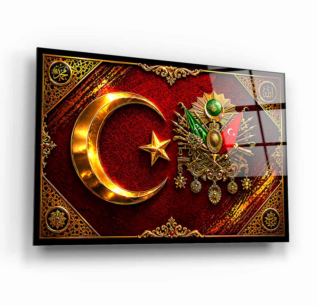 Osmanlı Tuğrası ve Türk Bayraklı Cam Tablo
