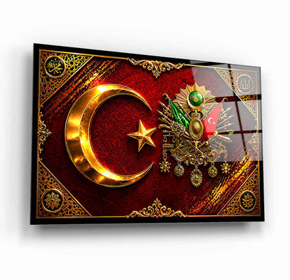Osmanlı Tuğrası ve Türk Bayraklı Cam Tablo