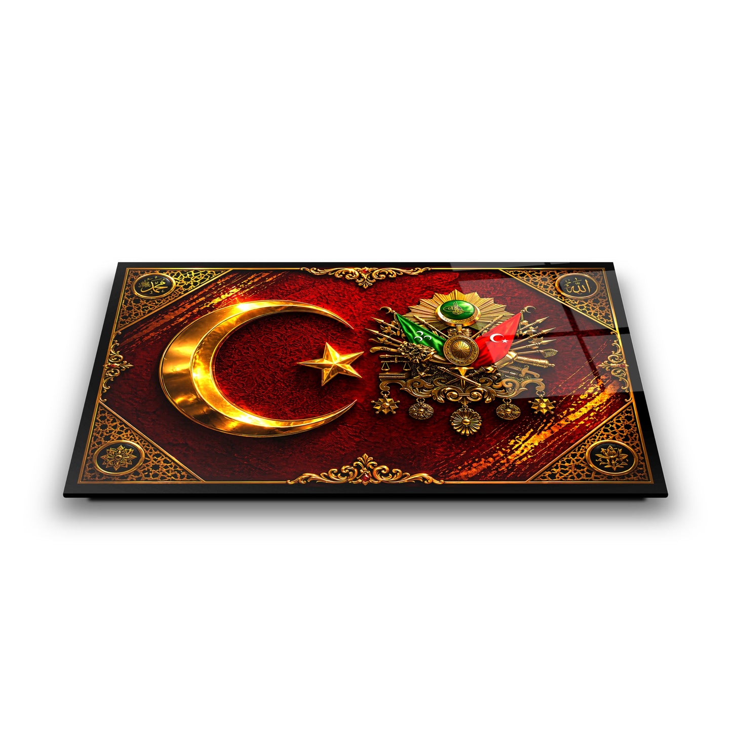 Osmanlı Tuğrası ve Türk Bayraklı Cam Tablo