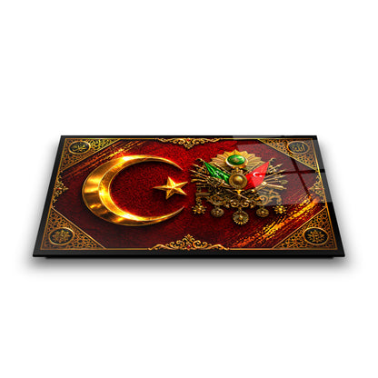 Osmanlı Tuğrası ve Türk Bayraklı Cam Tablo