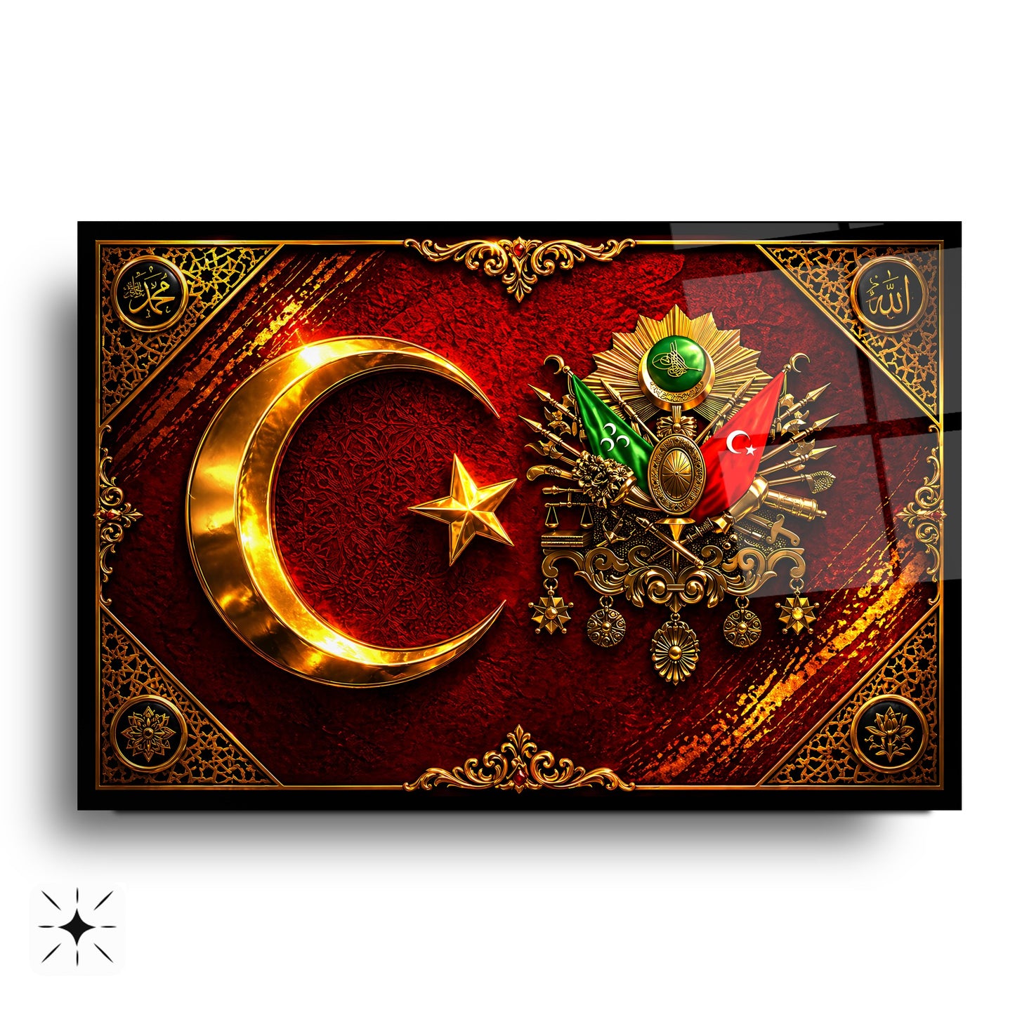 Osmanlı Tuğrası ve Türk Bayraklı Cam Tablo