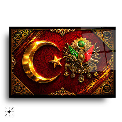 Osmanlı Tuğrası ve Türk Bayraklı Cam Tablo