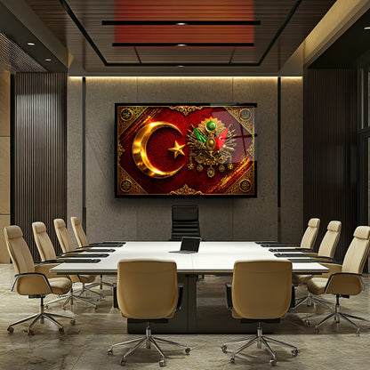 Osmanlı Tuğrası ve Türk Bayraklı Cam Tablo