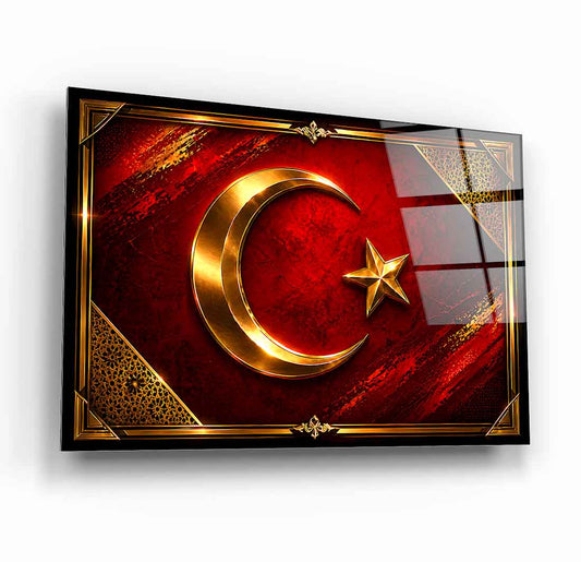 Türk Bayraklı Hilal Yıldız Cam Tablo