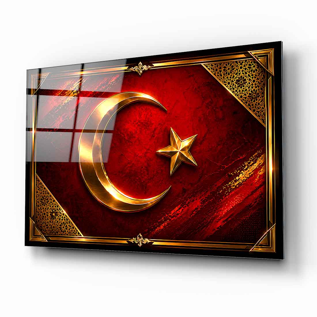 Türk Bayraklı Hilal Yıldız Cam Tablo