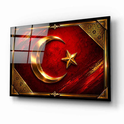 Türk Bayraklı Hilal Yıldız Cam Tablo
