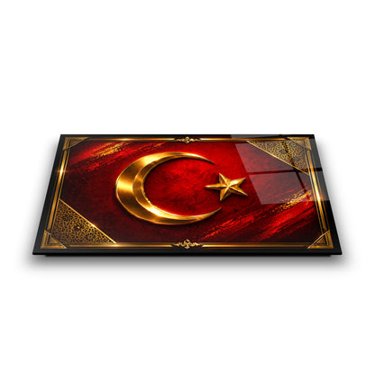 Türk Bayraklı Hilal Yıldız Cam Tablo