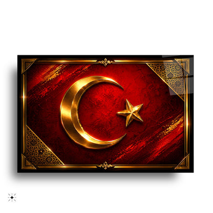 Türk Bayraklı Hilal Yıldız Cam Tablo