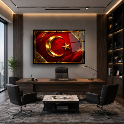 Türk Bayraklı Hilal Yıldız Cam Tablo