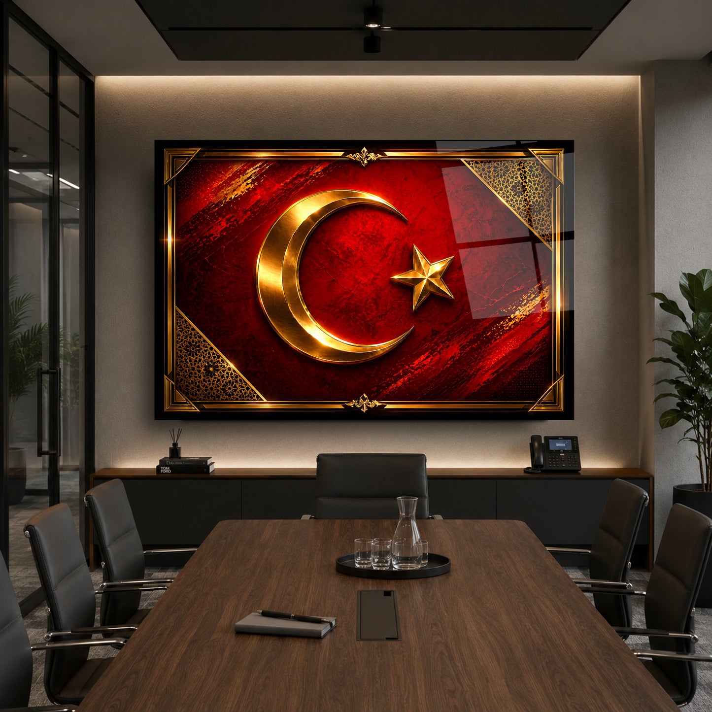 Türk Bayraklı Hilal Yıldız Cam Tablo