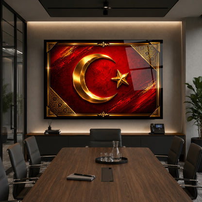 Türk Bayraklı Hilal Yıldız Cam Tablo