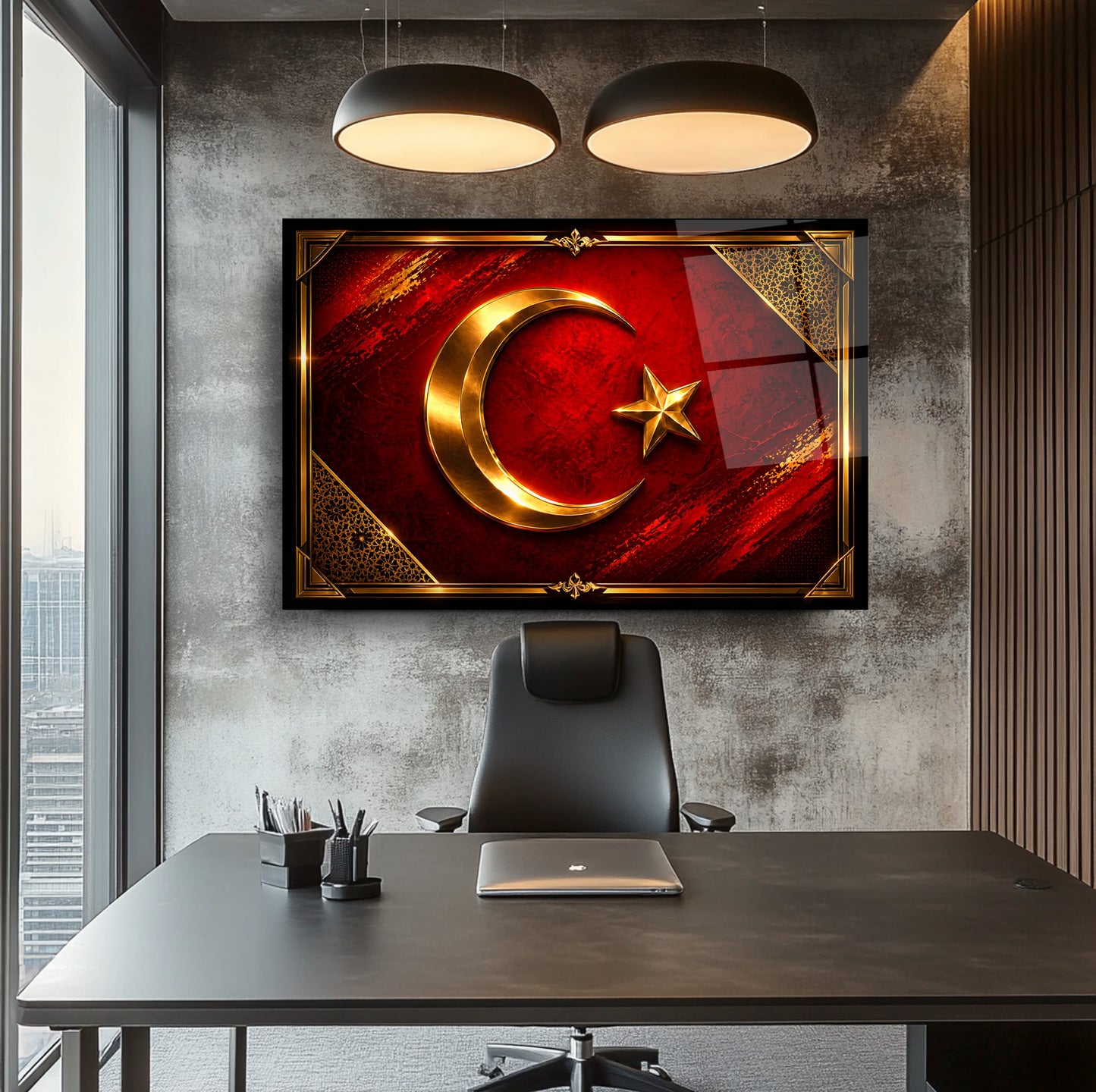 Türk Bayraklı Hilal Yıldız Cam Tablo