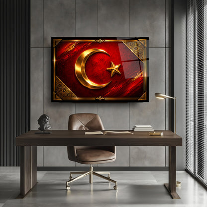 Türk Bayraklı Hilal Yıldız Cam Tablo