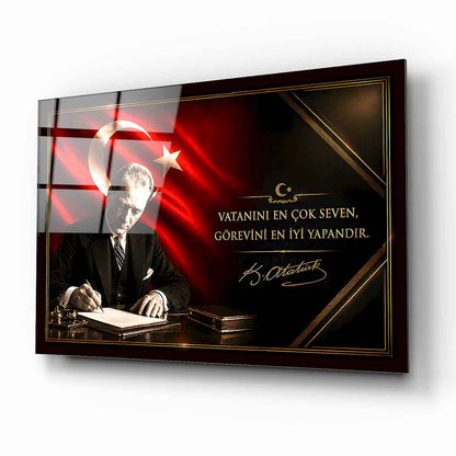 Atatürk Türk Bayraklı Cam Tablo
