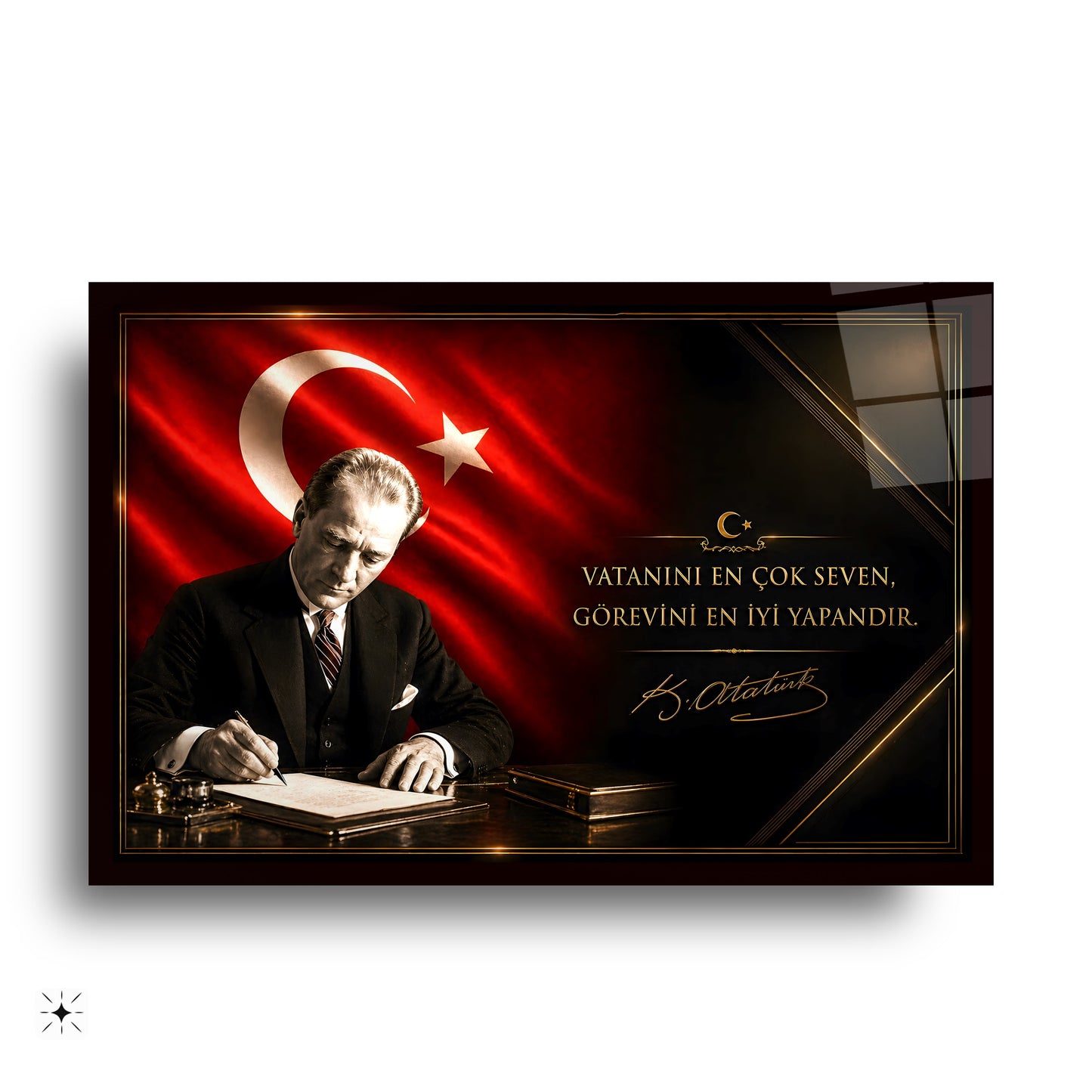 Atatürk Türk Bayraklı Cam Tablo