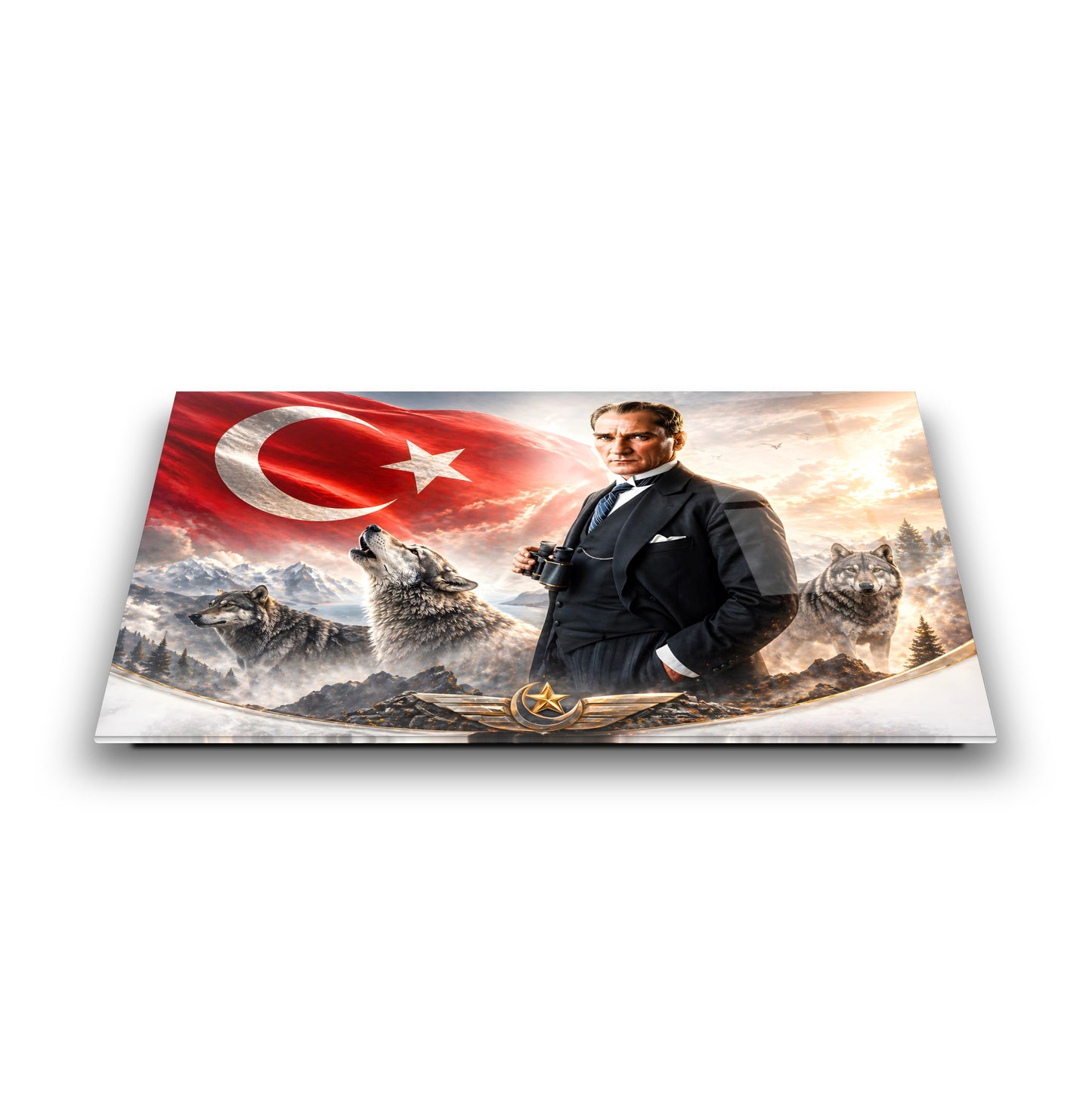 Atatürk Türk Bayrağı ve Bozkurt Cam Tablo