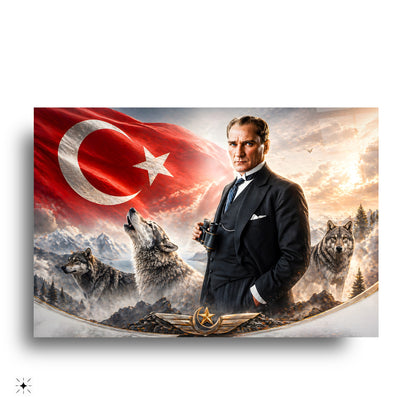 Atatürk Türk Bayrağı ve Bozkurt Cam Tablo