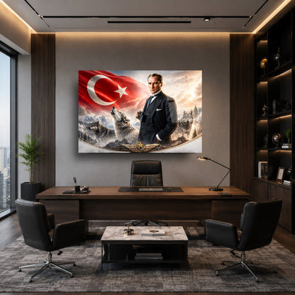 Atatürk Türk Bayrağı ve Bozkurt Cam Tablo