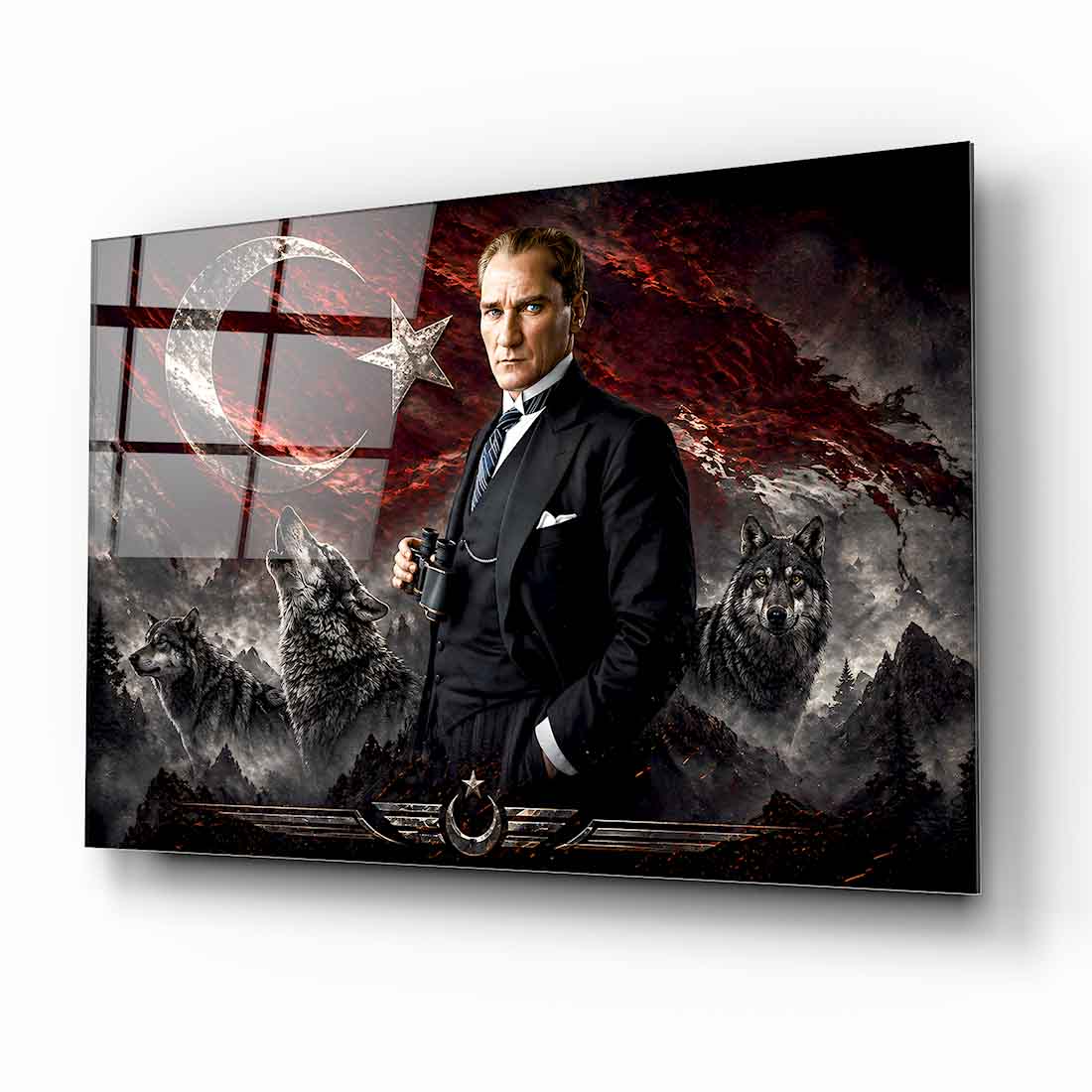 Atatürk Türk Bayrağı ve Bozkurt Cam Tablo