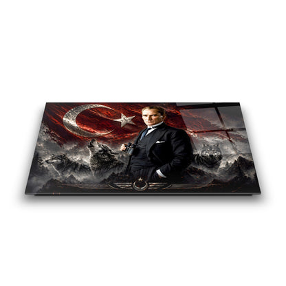 Atatürk Türk Bayrağı ve Bozkurt Cam Tablo