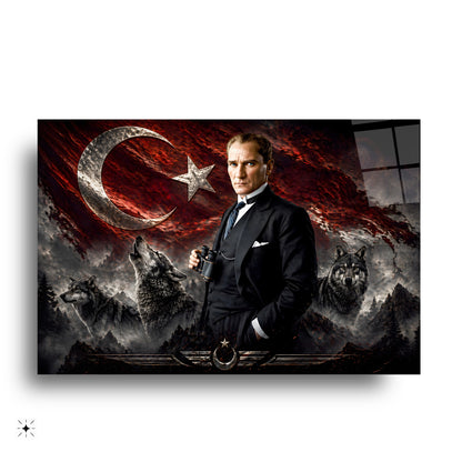 Atatürk Türk Bayrağı ve Bozkurt Cam Tablo