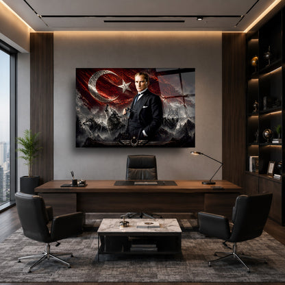 Atatürk Türk Bayrağı ve Bozkurt Cam Tablo